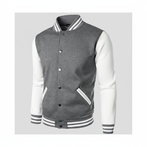 Blouson universitaire personnalisé pour homme, style Letterman, avec manches en similicuir, col montant, logo frontal, coupe-vent en laine - Product Image 1