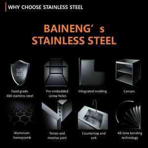 BAINENG Meubles <span class=keywords><strong>de</strong></span> <span class=keywords><strong>cuisine</strong></span> modernes en acier inoxydable <span class=keywords><strong>de</strong></span> haute qualité, matériaux écologiques, personnalisables - Product Image 6