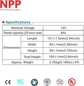 12V-8Ah 12V 8Ah Rechargeable Sealed Lead Acid Battery for Home Alarm Security <b>System</b> - Product Image 4