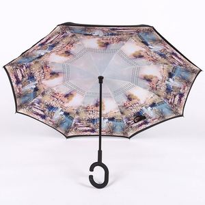 Parapluie inversé à double tissu coupe-vent avec poignée en forme de C pour cadeaux - Product Image 3
