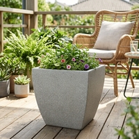 Offre Spéciale : Ensemble de 4 Jardinières Minimalistes, Écologiques et Légères, Carrées Courtes, Texturées à Pois, Gris Clair Mat, pour Jardin, Maison et Extérieur