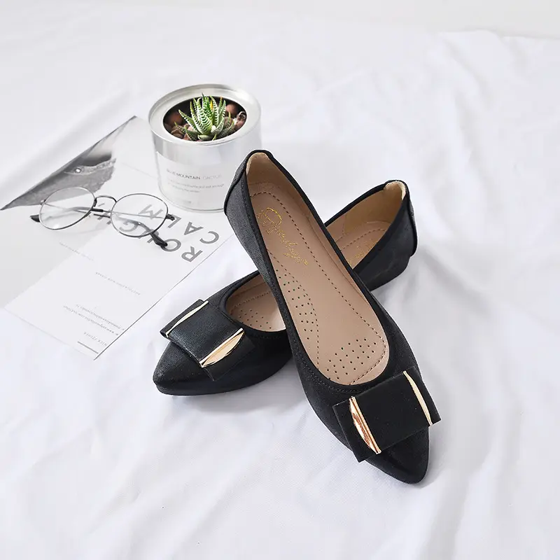 sh10909a Women dancing flats pointed toe shoes breathable black gold silver plus size 45 shoes