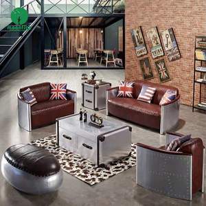 Moontree Aviation Style Cigar <span class=keywords><strong>Club</strong></span> Lounge Furniture Vintage Chaise Aviateur en Cuir Véritable Tomcat <span class=keywords><strong>Fauteuil</strong></span> Avec Ottoman - Product Image 6