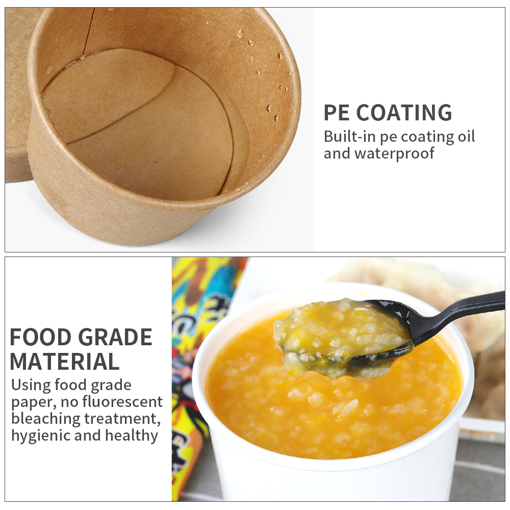 disposable food container waterproof and grease proof brown kraft paper soup bowl with paper lidPopular