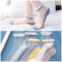 Chaussettes fines en cristal transparent pour filles Chaussettes mignonnes mode d'été respirantes à la cheville Chaussettes en maille de dentelle Chaussettes transparentes pour femmes