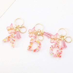 26 Letter Resin Initial Keychain with Tassel Butterfly Pendant Key Ring for Women's Bag Elegant Keychain Accessory - Product Image 2