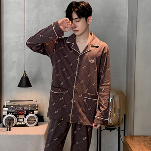 Hiver 2022 Nighty Designs Hommes 100% Coton Pyjamas Revers Manches Longues Plus Size Sleepwear Loose Casual Home Wear Set - Product Image 2