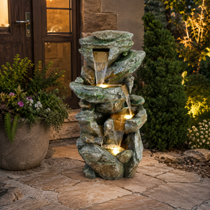 Fuente de Agua para Exteriores, <span class=keywords><strong>Cascada</strong></span> de Resina Grande con <span class=keywords><strong>6</strong></span> Luces <span class=keywords><strong>LED</strong></span> Cálidas, Fuente de Agua Alta para Jardín o Patio - Product Image 3