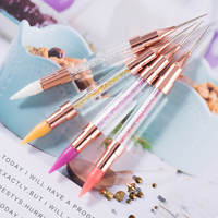 Pinceau à ongles double embout en strass de cristal en gros, tête de pointillage pour cire et stylo liner métallique pour manucure DIY personnalisable
