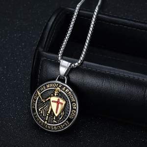 Hombres Western <span class=keywords><strong>Vampire</strong></span> Armor of God Collar Caballeros Templarios Cruz de Hierro Colgante con Cadenas de Plata Plateado Acero Rosa Forma Regalo - Product Image 2