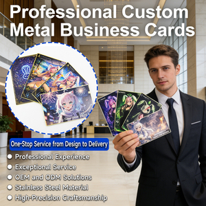 Cartes en métal personnalisées en acier inoxydable, style japonais, français, allemand, anglais, <span class=keywords><strong>anime</strong></span>, impression UV de luxe, logo gravé, gravure laser - Product Image 1