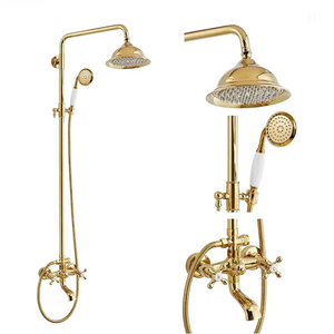Colonne <span class=keywords><strong>de</strong></span> douche extérieure <span class=keywords><strong>de</strong></span> luxe en laiton brossé, design européen, avec mitigeur mural à double poignée, jets pluie et doux, pour appartement - Product Image 1