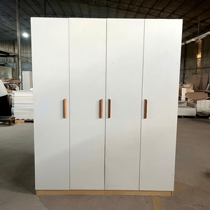 Modern White <b>Wardrobe</b> With Wooden Handles Freestanding Bedroom Storage Cabinet Minimalist Design - Product Image 3