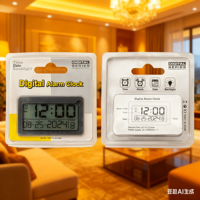 Jam Alarm Digital hitam ramping, Jam Alarm Digital dengan tampilan tanggal dan Minggu-jam lampu latar kompak, jam Desktop multifungsi untuk ruang tamu