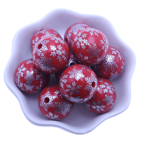 Newest Fashion Loose 20MM Acrylic Chunky Round Red Green Printing Christmas Beads For Jewelry Making