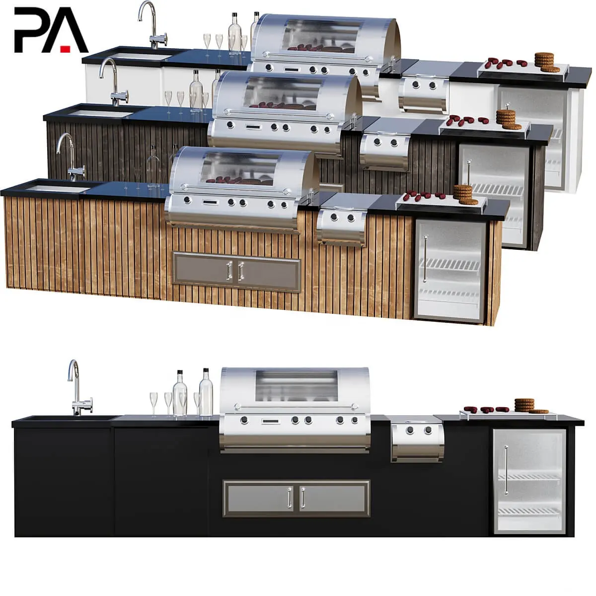 PA modern bbq island stainless steel outdoor dapur grill dengan kulkas wastafel dasar lemari