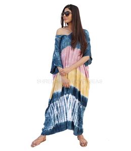 Nouveau décontracté 2021 été plage femmes couvrir 1 pièce col en v rayonne cravate teinture caftan robe - Product Image 1