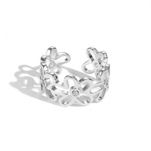 Dylam Cute Personalized Design Solid Sterling Silver Rhodium Plated Fade Free Flower Shape Hollow Wreath Women <b>Open</b> Jewelry <b>Ring</b> - Product Image 1