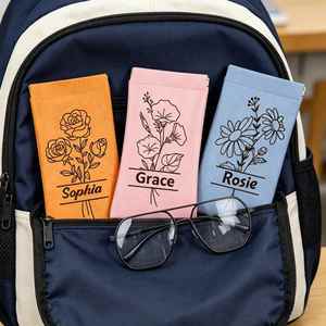 Soft Leather Glasses Pouch, Custom Engraved Name Sunglass Case, Travel <b>Eyeglass</b> Protector, Wedding Favor Party Gift - Product Image 3