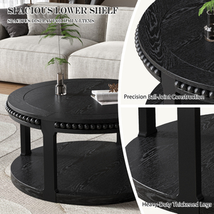 Solid Wood Round Coffee <b>Table</b> 31.5 Inch 2 Tier With Storage Shelf Modern Design Living Room Furniture - Product Image 6