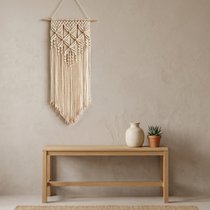 Attrape-rêves Art déco moderne, style bohème, en macramé de coton tricoté, géométrique, écologique et durable, pour décoration murale - Product Image 3