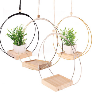 New <strong>Hanging</strong> Wooden Gardening Flowerpot Creative <strong>Hanging</strong> Cotton Rope <strong>Hanging</strong> <strong>Basket</strong> showcase Props <strong>Hanging</strong> Potted Plant <strong>Bracket</strong> - Product Image 2