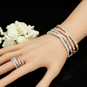 Elegant Rose Gold Plated Cubic Zircon Stone X Shaped Cuff Bangle <strong>and</strong> Ring Fashion <strong>Jewellery</strong> Set for Women Party Wear Accessories - Product Image 2