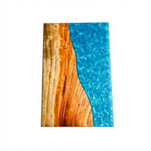 Tabla de Cortar de Resina de Madera Rectangular con Borde Natural e Incrustaciones Azules Antideslizante para Uso en la Cocina - Product Image 1
