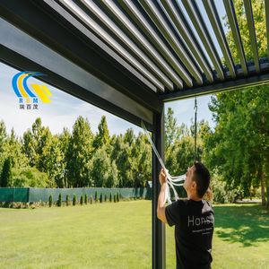 Pergola moderne en alliage d'acier et d'aluminium écologique <span class=keywords><strong>avec</strong></span> lames LED thermolaquées pour jardin, mariage, <span class=keywords><strong>camping</strong></span>, gazebo - Product Image 4