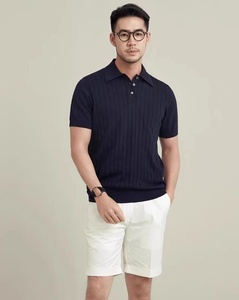 2024 nuevo Polo italiano Polo camisa de hombre americano Retro Casual de manga corta con solapa de punto Pit Stripe camiseta - Product Image 3