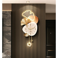 Reloj de Pared Analógico de Cuarzo con Hoja de Ginkgo Retroiluminada por LED, Péndulo de Metal, Doble Placa Irregular, Silencioso, sin Tictac, Decorativo