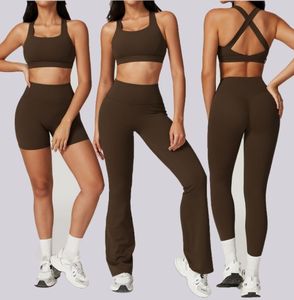 Custom Brand Women's 4 Piece Solid Yoga Set Flared Leggings <b>Sports</b> <b>Bra</b> Breathable Spandex Nylon Workout Activewear - Product Image 6