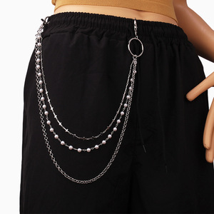 <b>Cross</b> <b>Chain</b> Triple Layer Pearl Waist <b>Chain</b> Hip Hop Style For Women Pants Accessory - Product Image 2