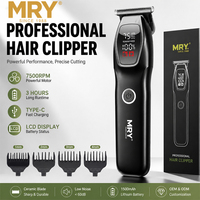 Cortadora de Pelo MRY, Recortadora de Barba con Pantalla LCD, Recargable Tipo-C, 1500mAh, 7500 RPM, Peines Guía, Kit de Aseo, Recortadora de Pelo
