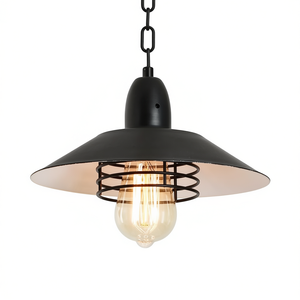 Lampe suspendue vintage style ferme, métal noir, E27, industrielle, pour cuisine et salon, forme cloche, avec ressort réglable - Product Image 1