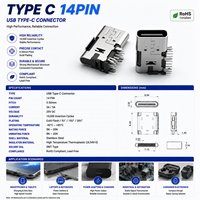 Connecteur de prise à angle droit de type C 14 broches stable pour carte passerelle IoT, interface signal et alimentation PCB