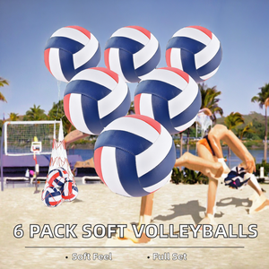 Paquete de 6 Balones de Voleibol Oficiales Tamaño 5, Suaves, con Bomba y Bolsa de Transporte, para Adultos, Uso en Interiores/Exteriores/Playa/Piscina, Rojo y Azul Marino - Product Image 2