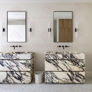 Mobile Lavabo di Lusso Moderno in Marmo Calacatta Viola Italiano, Vanità Autoportante con 2 Cassetti per <span class=keywords><strong>Bagno</strong></span> di Villa - Product Image 2