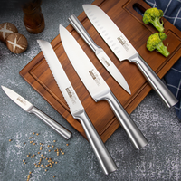 Couteau de chef japonais avec logo personnalisé, prix bas, style européen, haute qualité, super tranchant, acier inoxydable argenté, ensemble de 5 couteaux de cuisine