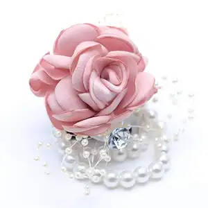 Großhandel künstliche Handgelenk Blume Braut Brautjungfer Schwestern rosa Handgelenk Blume Hochzeit liefert Kinder tanzen Hand Blume