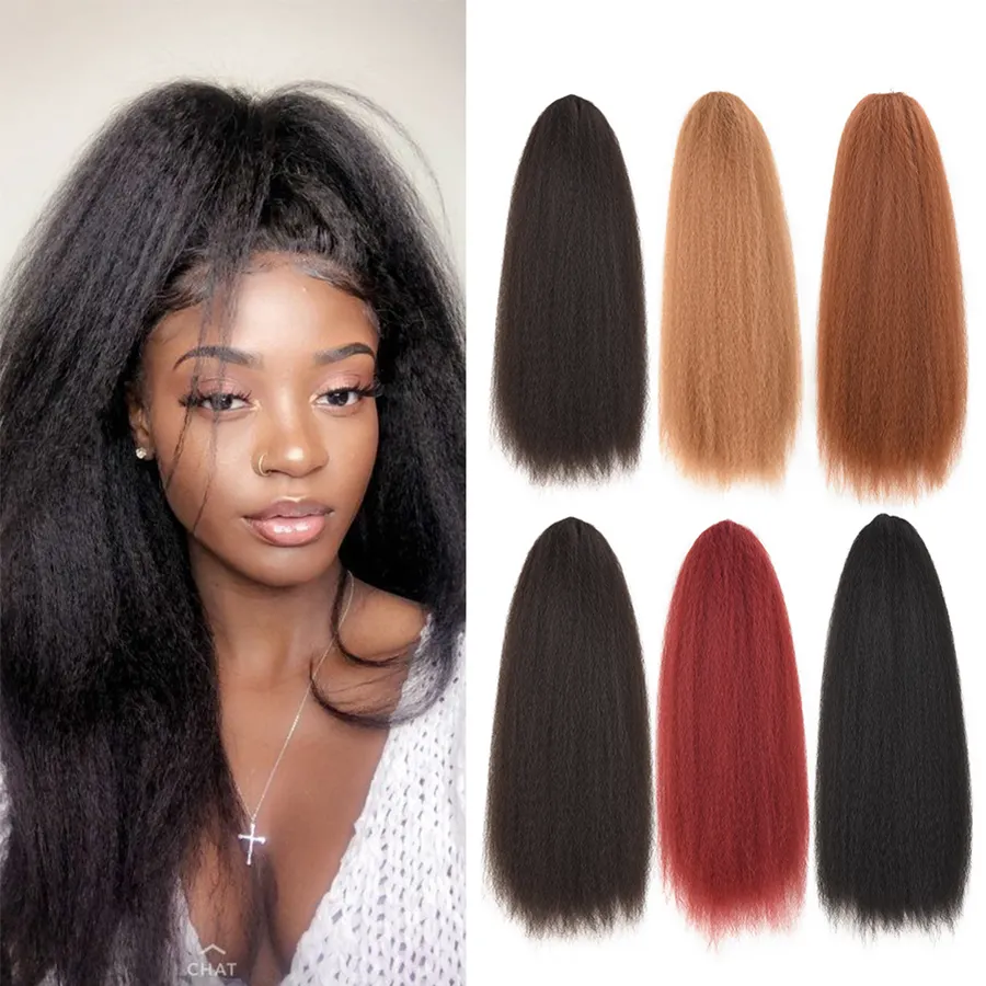 AliLeader 22'' Afro Yaki Straight Drawstring Ponytails for Black Women Kinky Ponytail Synthetic Hair Ponytail Extensions