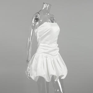 Été 2025 Loose Solid Satin Strapless Party Evening Wedding Women Dress Latest Sexy Off Shoulder Bouffant Mini Dress - Product Image 5