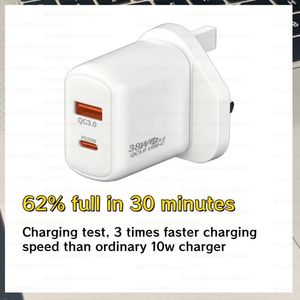 อะแดปเตอร์ชาร์จไฟแบบติดผนัง รุ่นใหม่ ปี 2025 สำหรับ EU US UK ชนิด Type C กำลังไฟ 38W USB QC3.0 พร้อมหัวชาร์จ PD 20W สำหรับ iPhone 15 16 Pro Max Plus - Product Image 6