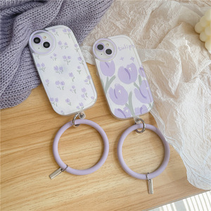 Custodia per telefono con anello a tulipano viola Street Fashion per <span class=keywords><strong>iphone</strong></span> X XS XR 11 <span class=keywords><strong>12</strong></span> 13 Pro Max custodie per telefono per ragazze - Product Image 5