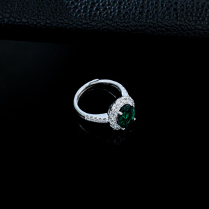 925 <b>Silver</b> Lab Created <b>Emerald</b> <b>Ring</b> 8x10MM 4.17g Halo Engagement Wedding Band Fine Jewelry for Women - Product Image 2
