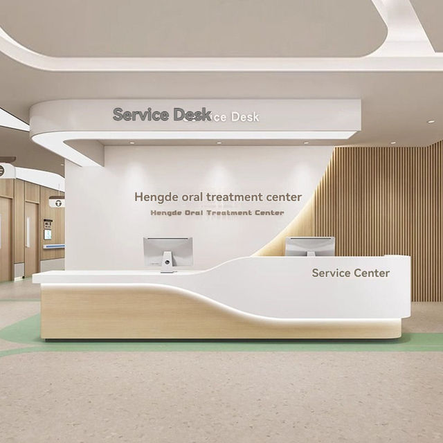 YS-0844 Durable Wood Modern Reception Desk for Hospital Hotel Gym-Eco-Friendly Nurse Work Station with LED Lighting