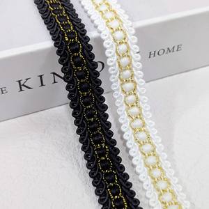 Bordure en <span class=keywords><strong>dentelle</strong></span> perlée de luxe avec broderie en fil doré noir/blanc, accessoires vestimentaires pour robe de mariée, sac et textile de maison - Product Image 4