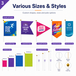 Bandera de Mano Personalizada para Eventos, Bandera Ligera con Palo para Agitar, Impresión a Todo Color, Doble Cara, para Desfiles Deportivos, Festivales, Venta al Por Mayor - Product Image 3