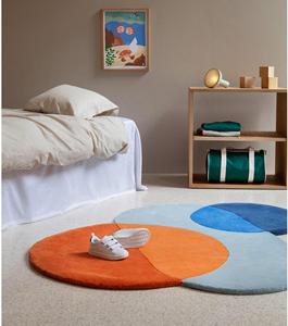 Tapis en laine à motifs géométriques circulaires - Design moderne, écologique, adapté aux animaux domestiques, antidérapant, lavable - Product Image 4
