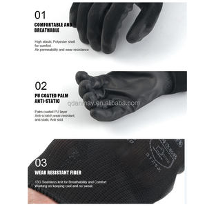 Guantes de Trabajo de Poliéster de Calibre 13 con Recubrimiento de PU, Antiestáticos, Sin Polvo, Finos, Venta al por Mayor de Fábrica, Guantes de Seguridad de Trabajo Económicos HY - Product Image 4
